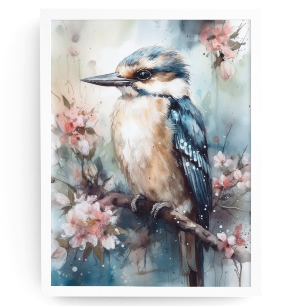 Watercolor Kookaburra Bird Portrait Wall Art Illustration Print Unframed